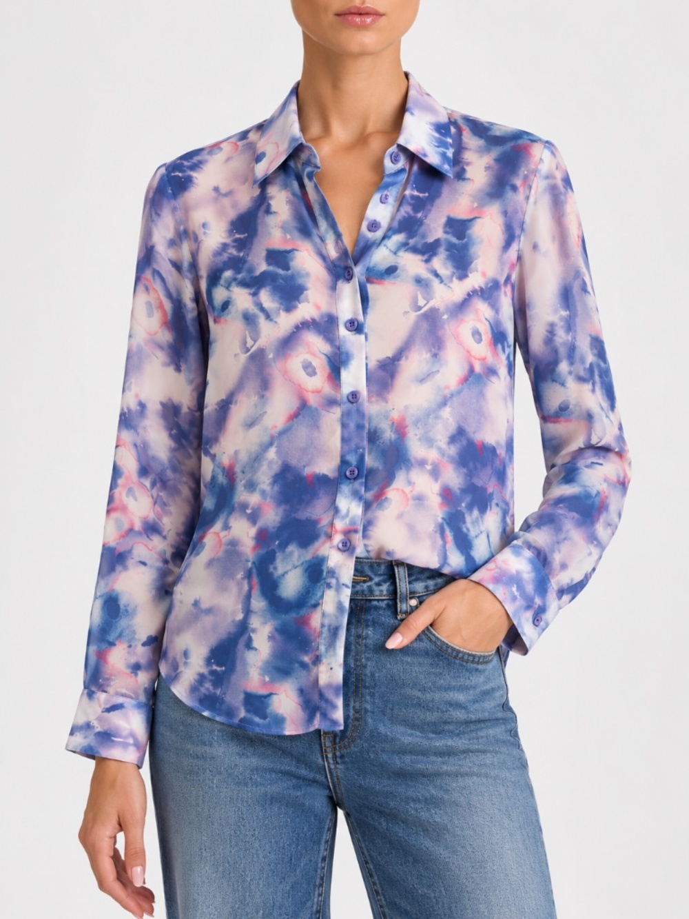 Alice + Olivia Watercolor Floral Button Down Blouse Women Size M